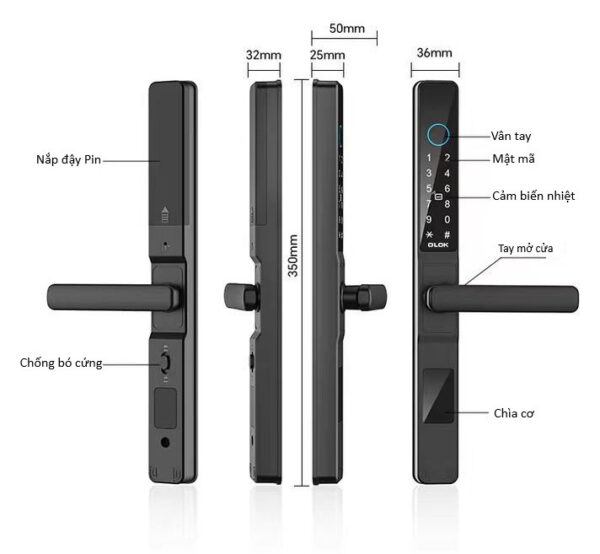 Khóa vân tay cửa nhôm O'LOK H2911V1 - Ảnh 2